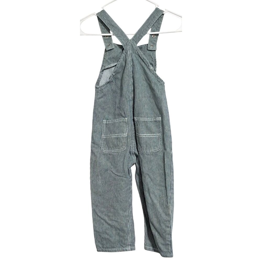 Zara Overalls Green Striped Denim With Front Pockets Adjustable Straps Size 3-4 - Picture 6 of 11